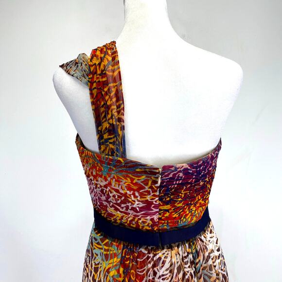 BCBGMaxAzria Inga One Shoulder Silk Maxi Gown Size 4 Begonia Metallic Pleated - Picture 6 of 14